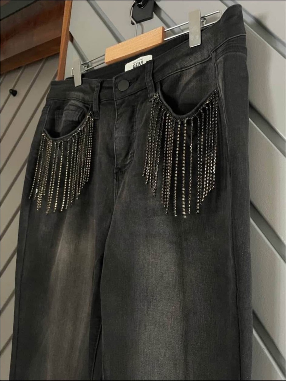 Black Women's Jeans with Fringe Chain Detail